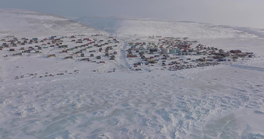 A small village in the snow