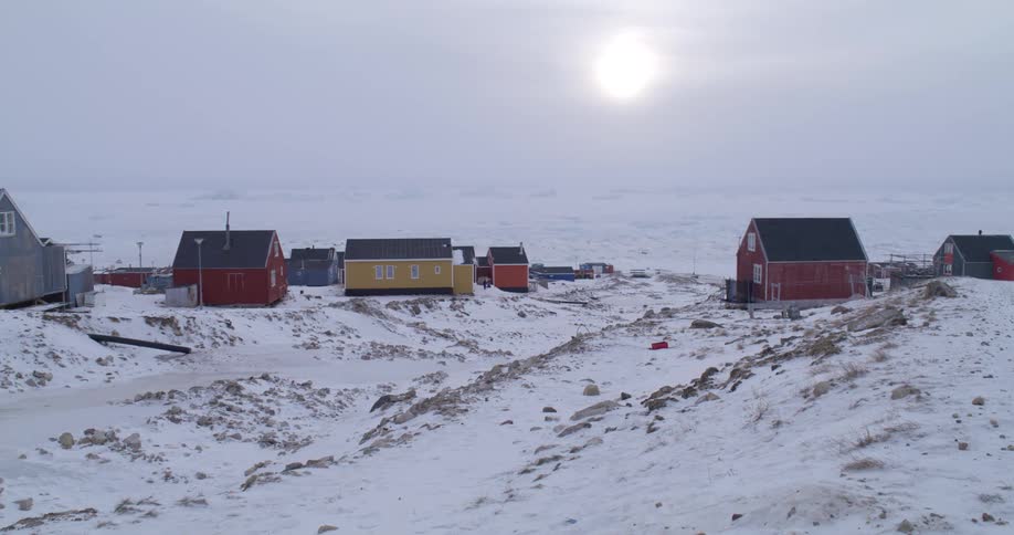 An isolated arctic village on a winter day