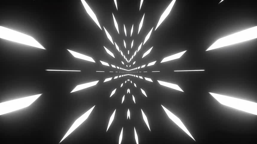 Lines and patterns of glowing white light emerge inside a dark tunnel