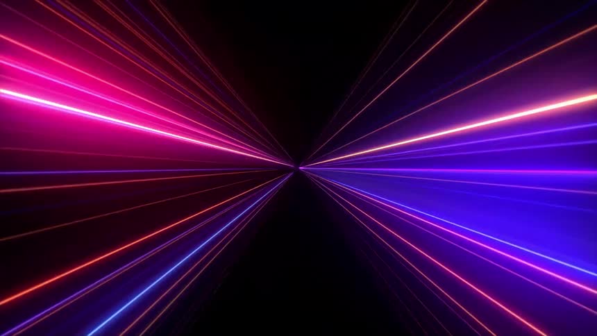 Purple blue and orange light beams converging toward the center against a dark background