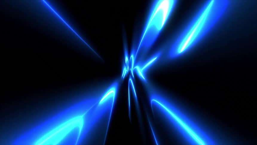 Luminous light streaks converge into a high speed abstract tunnel in a dark void