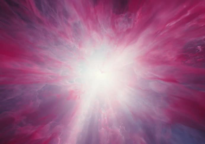 A swirling view of pink and yellow clouds