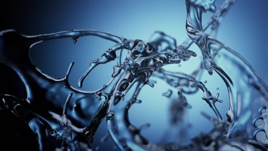 Abstract translucent liquid structures in blue tones suspended in dynamic motion
