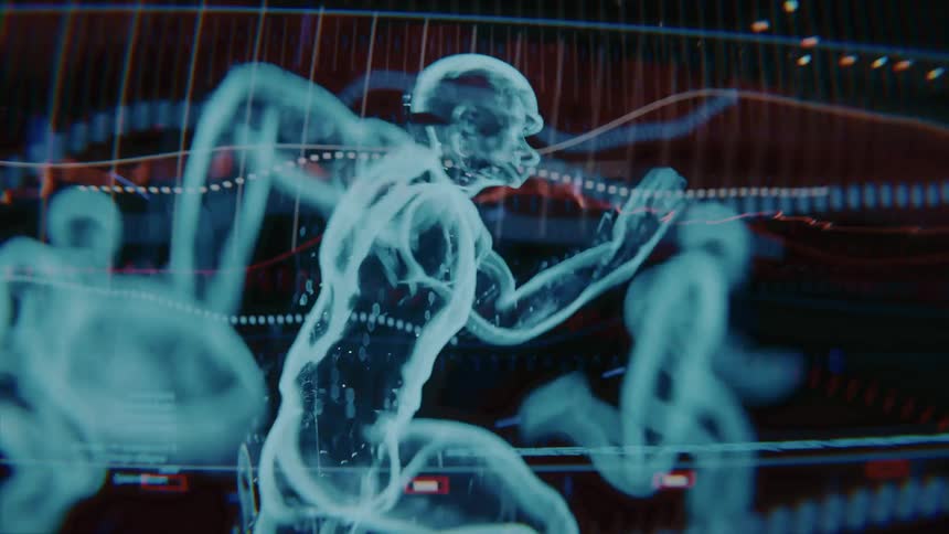 Holographic representations of american football players run with the ball