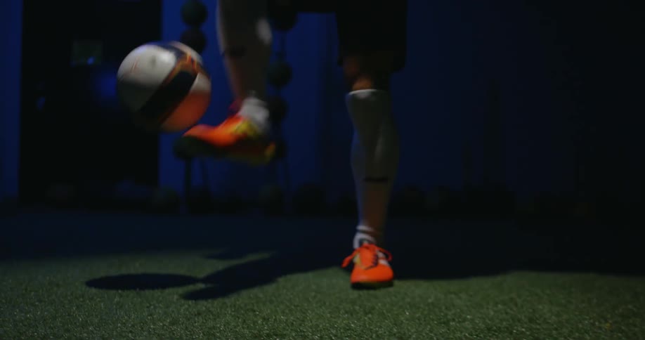 Legs kick a soccer ball