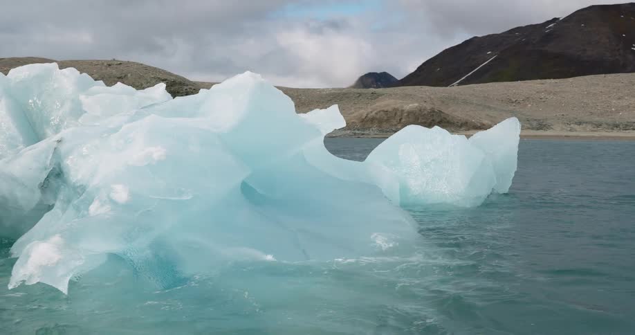 A view of some sea ice floating in water