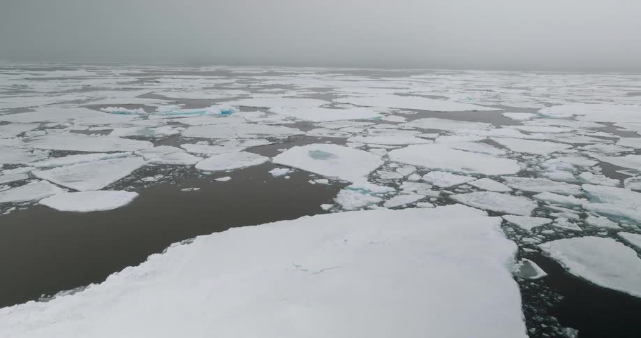 An aerial view of ice floating in the sea