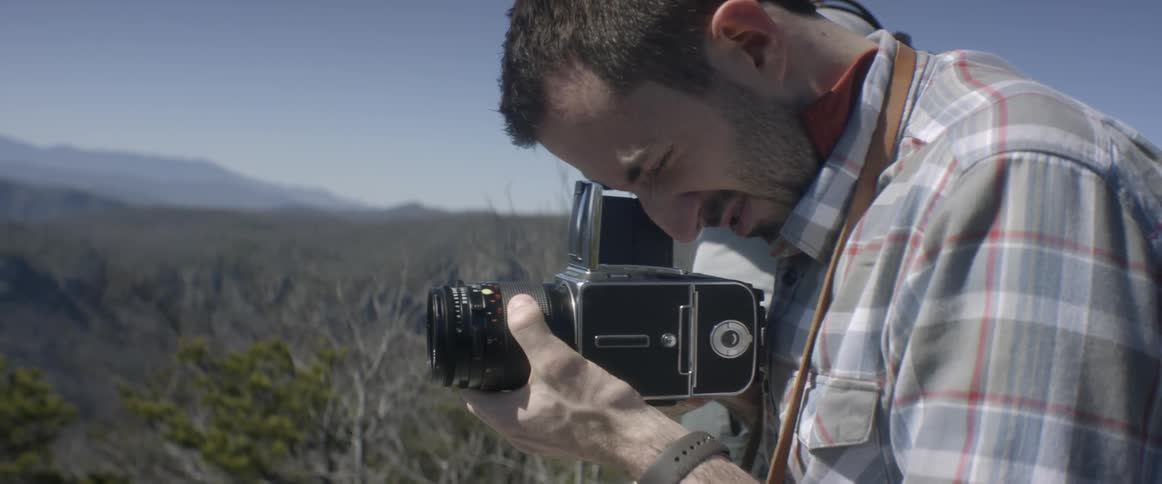 A photographer takes photographs on a sunny day