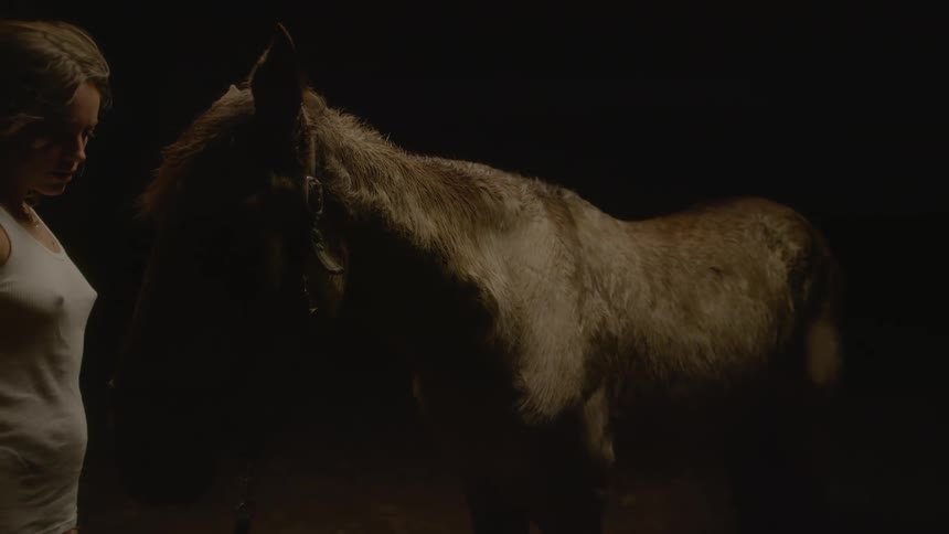 A woman standing next to a horse outdoors