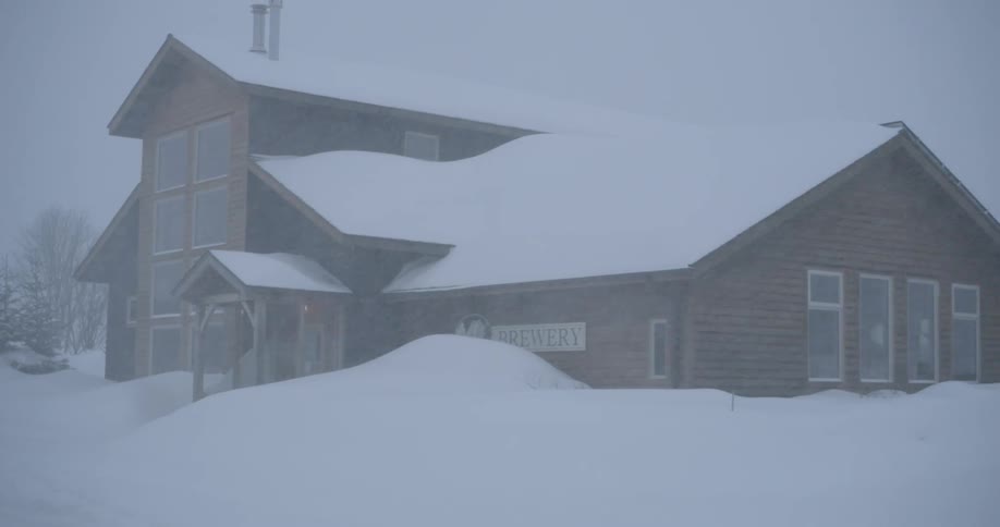 A view of a house covered in snow on a winter day