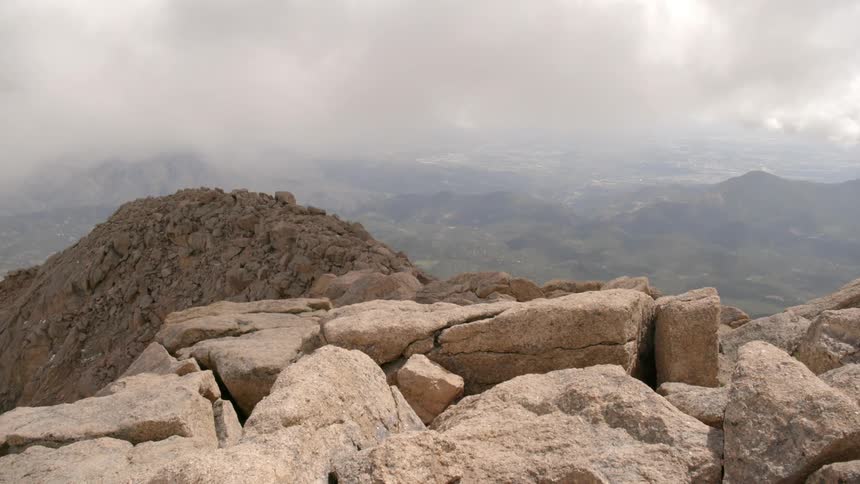 Rocks cover a mountain ridge