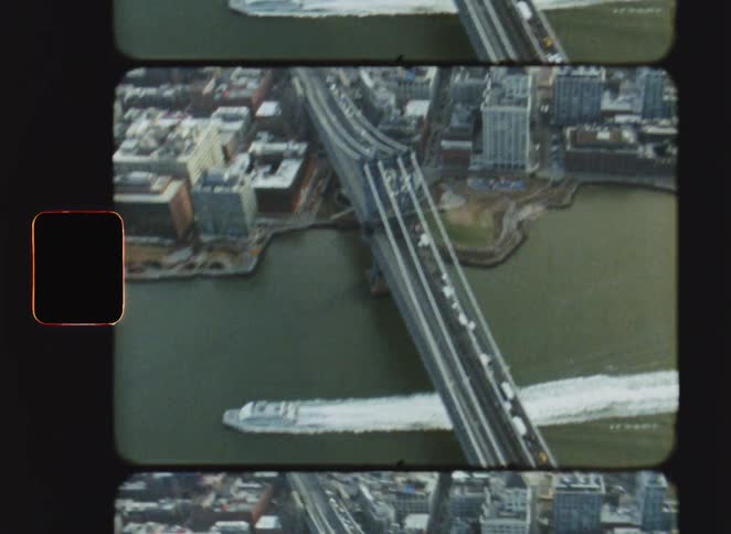 A view of a city with a bridge
