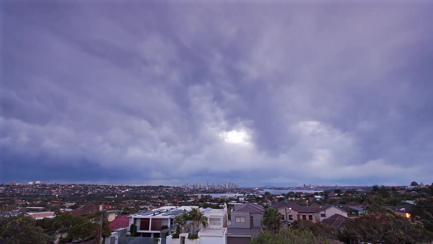 Sprawling city at dusk