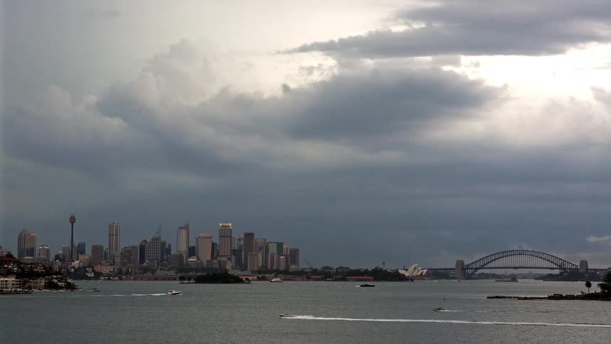 A view of a storm forming over a city