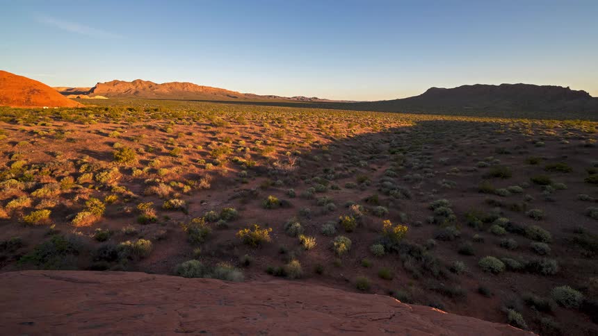 The sun rises on the desert