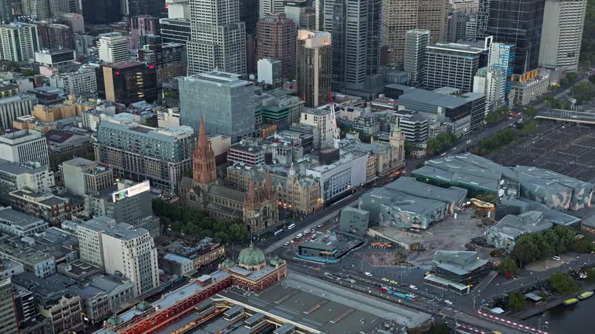Modern metropolises with day turning to night