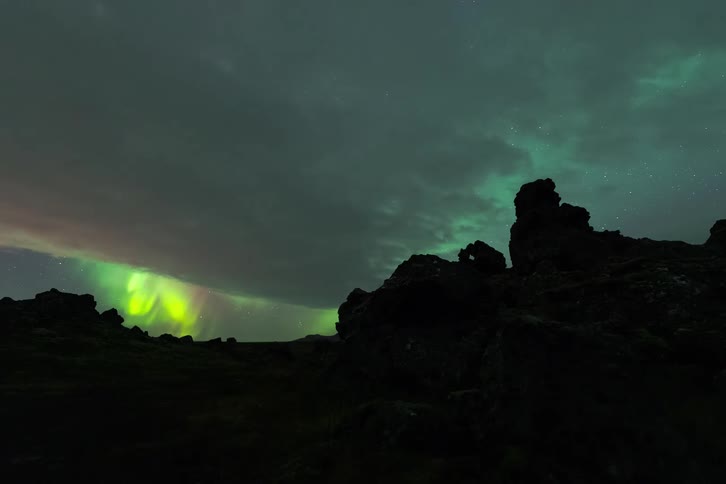 A time lapse of the aurora in the distance