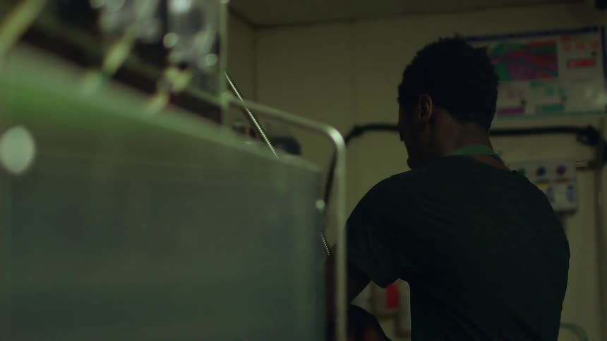 A man uses a hoses in a kitchen