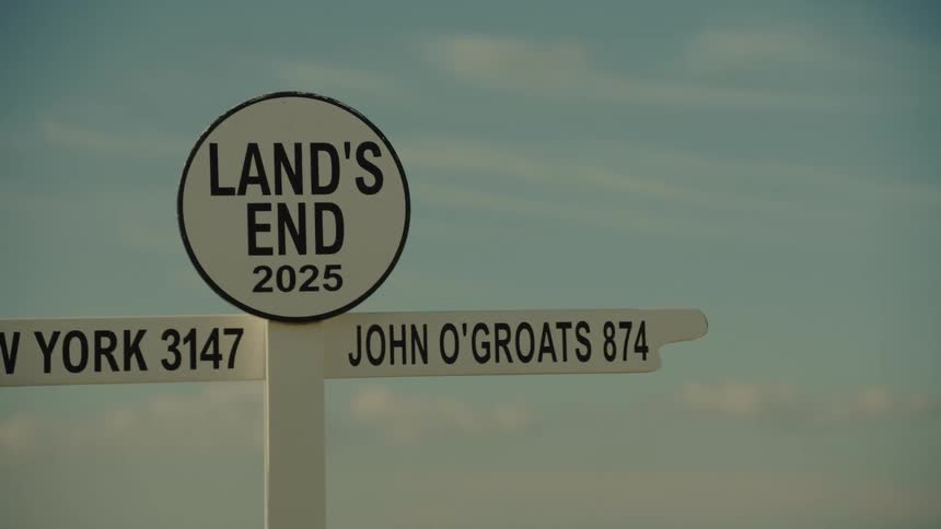 A close up Lands End sign in Cornwall