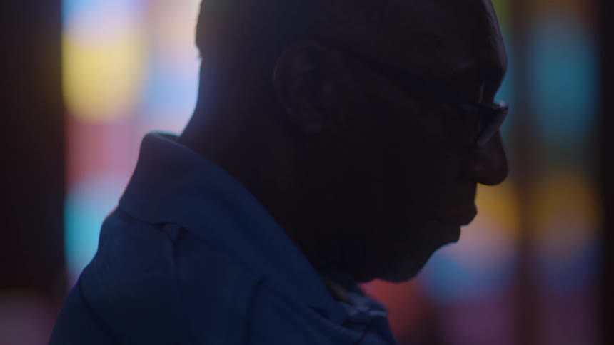 A man sits in church