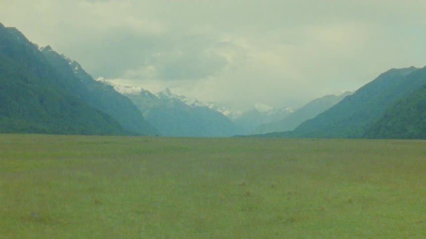 A view of a landscape with grass and hills