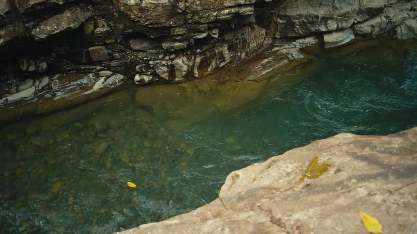 Natural pool of green water surrounded by rocks