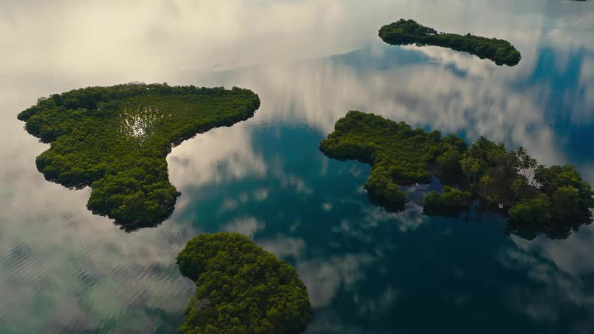 An aerial view of a lake