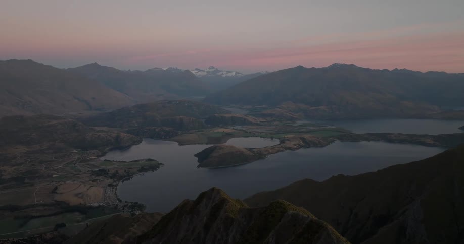 An aerial view of lakes and mountains