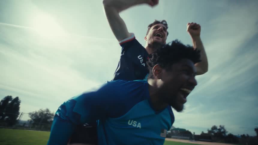 The player gets a piggy back ride and cheers
