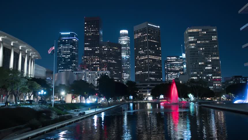 Panorama Hyperlapse of Los Angeles cityscape at night