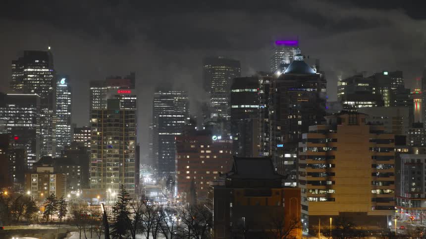 Aerial of a metropolis on a cloudy night