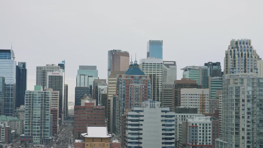 An aerial view of buildings in a city