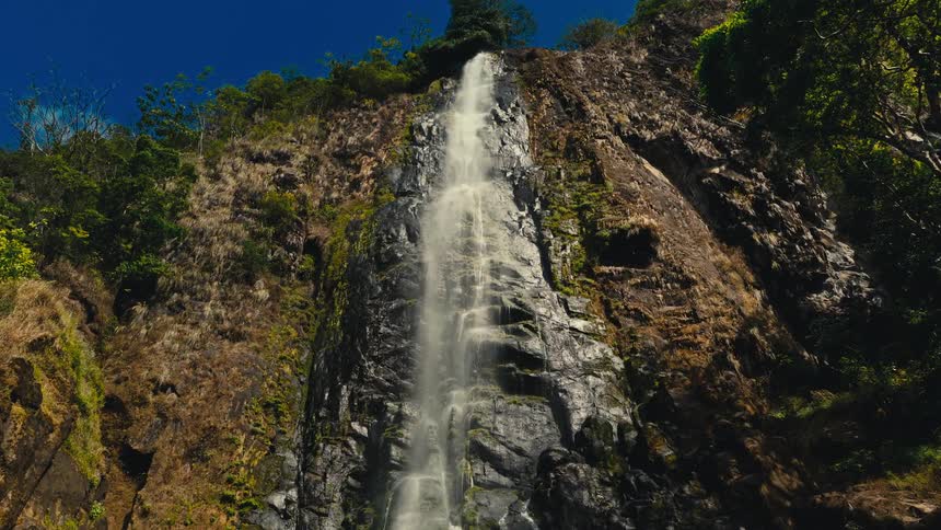 Waterfall on a mountain surrounded by vegetation outdoors during day time