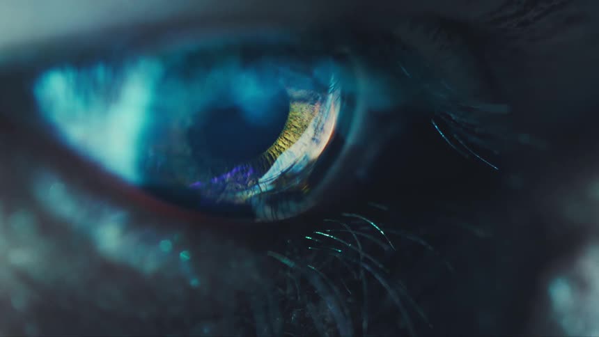 Human eye closeup with details of blue iris
