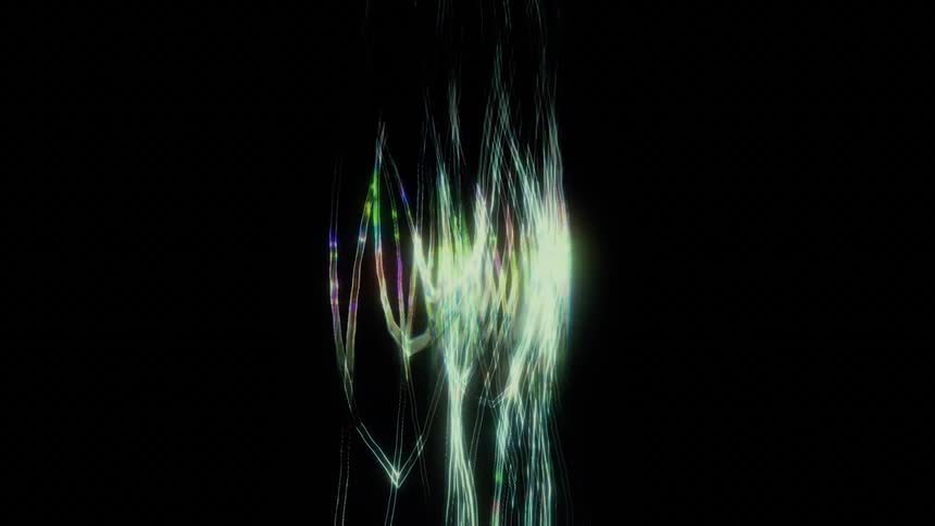 Vertical digital light lines in bluish tones over black background screen