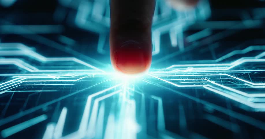 A close up of an animation of a finger making lights flash