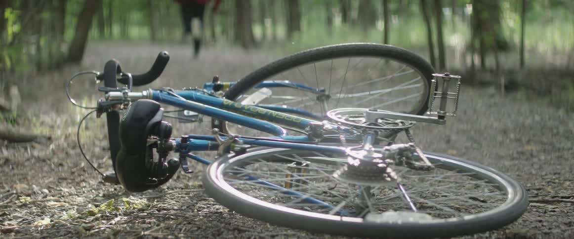 Person drops their bike to the ground and starts running off