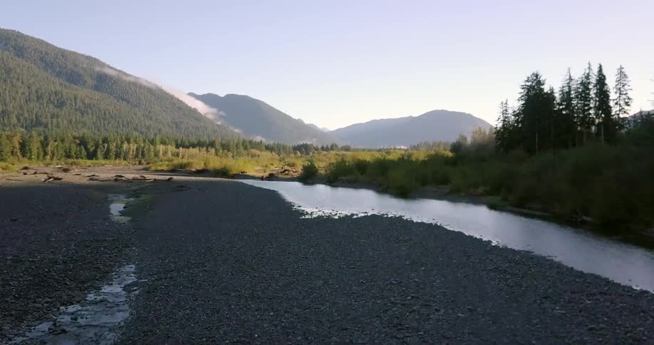 View of a river flowing through trees and mountains