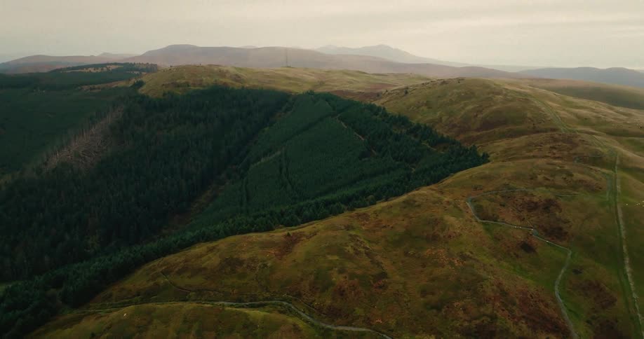 Peak of a mountain surrounded by roads with a forest on the beginning of the slope and other mountains on the background outdoors during day time
