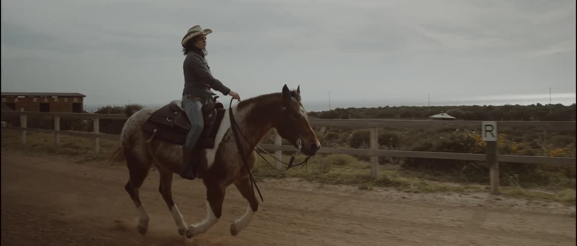 A woman riding a horse near a fence