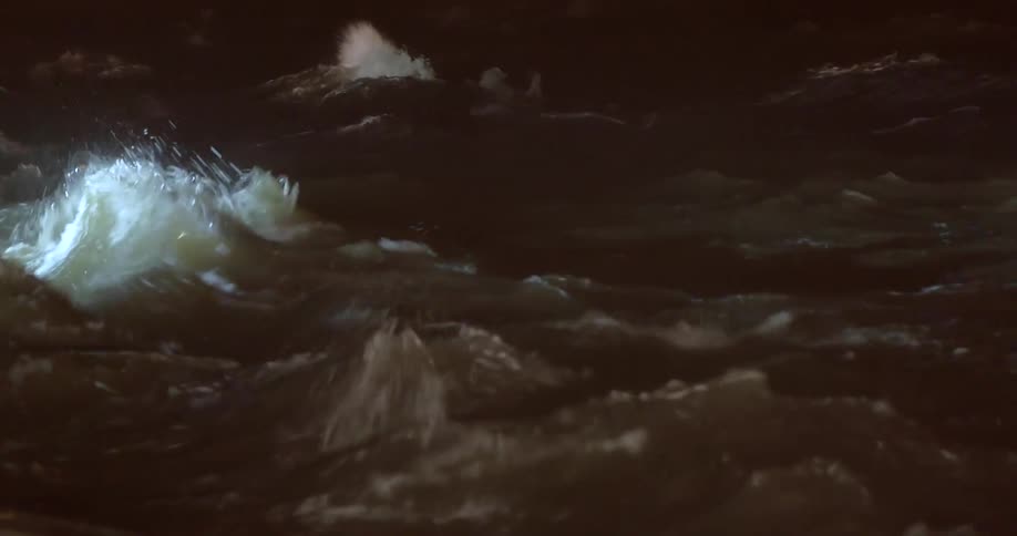 A storm causes the ocean waters to slosh around and splash