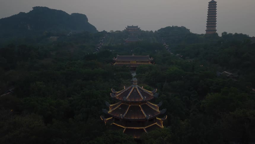 An aerial view of buildings in a rural area