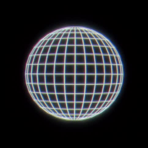 An animation of a world map spinning on a dark digital screen