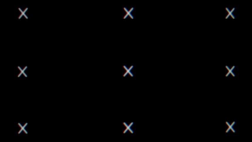 A dark minimalist display with nine small xshaped markers arranged in a symmetrical grid pattern a translucent filmsupply watermark is centered over the middle marker remaining static throughout the duration