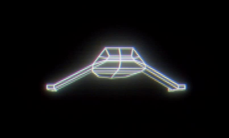 This video features a rotating wireframe model of a geometric object rendered with a retro digital aesthetic the animation includes a glowing scanline effect and chromatic aberration mimicking the look of an old computer monitor or radar display