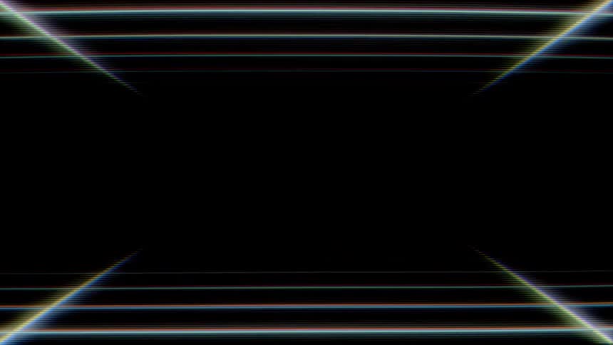 This video features a dark minimalist background framed by glowing horizontal lines that exhibit a subtle chromatic aberration effect the lines pulse with a gentle flickering motion creating a retrofuturistic or cinematic aesthetic