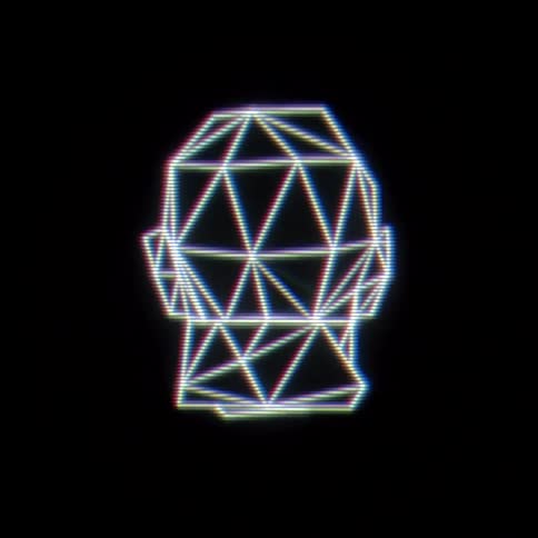 A digital animation of a human head constructed from vectors
