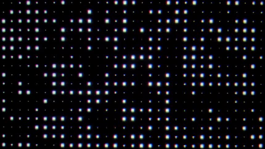 The video features a rhythmic digital grid of glowing white squares that flicker and pulse against a dark background it creates a glitchy retrotech aesthetic reminiscent of a stylized computer screen or a lowresolution light wall