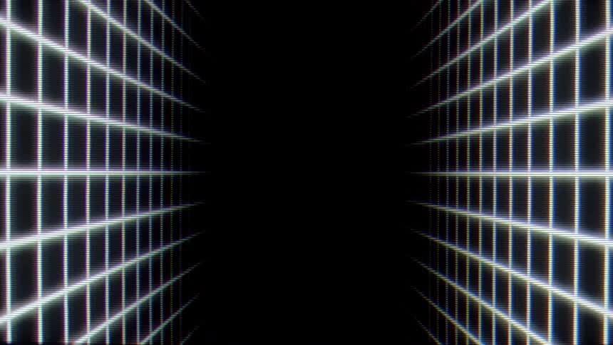 An animation of grid lines on a screen with white borders and a dark background