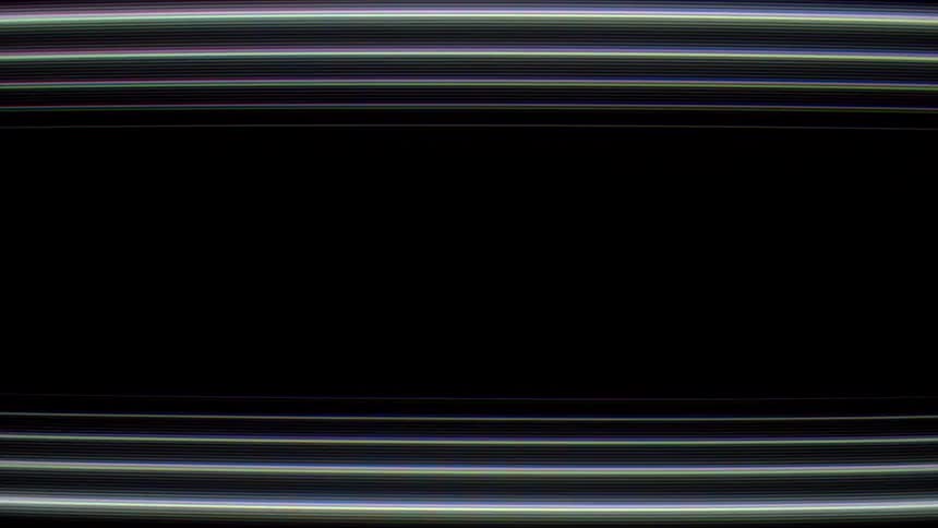 This video features horizontal bands of glowing light flickering across the top and bottom of a black screen these light strips display chromatic aberration and analog noise creating a visual style similar to a vintage crt monitor or a distorted video s